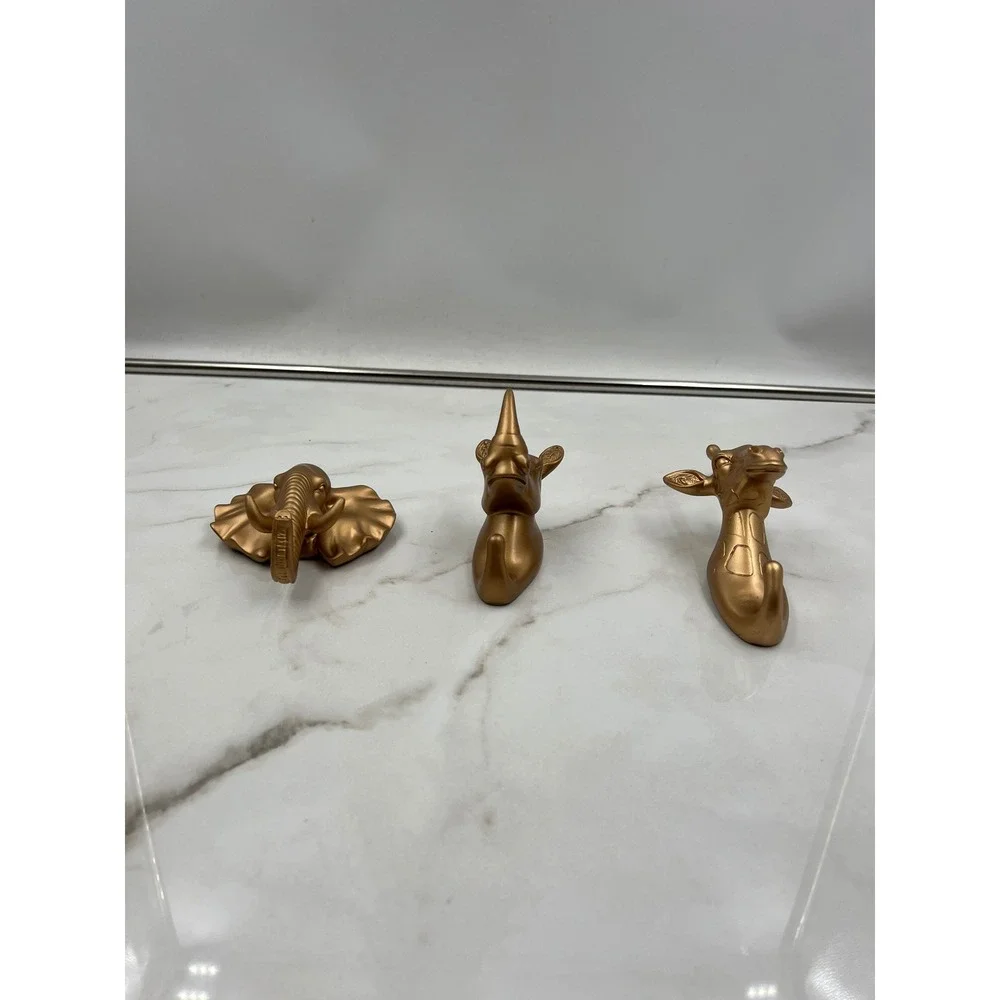 Safari Animal Wall Hooks Set of 3 Gold Plastic Elephant Rhino Giraffe Decor